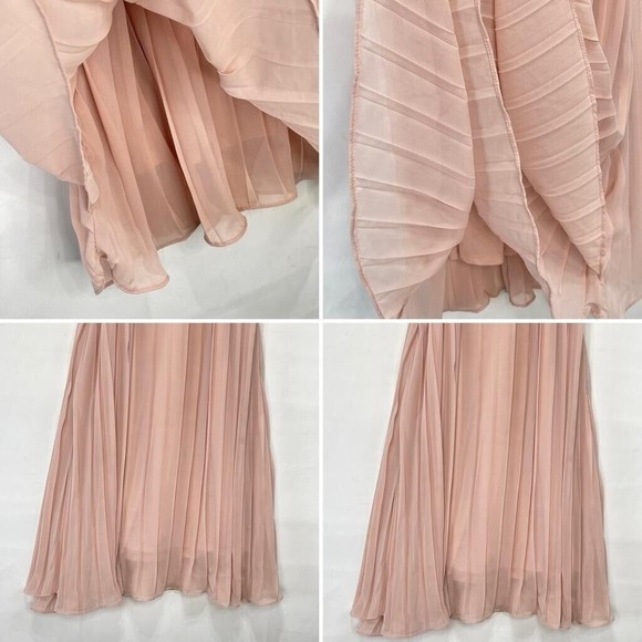 HM Women Short Dress in Pleated Fabric Sz 4 Pink Sleeveless Tie At The Neck - Picture 4 of 16